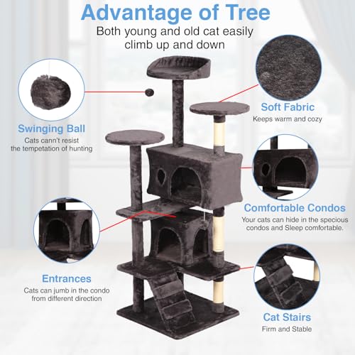 54" Cat Tree Tower (Purple Gray)