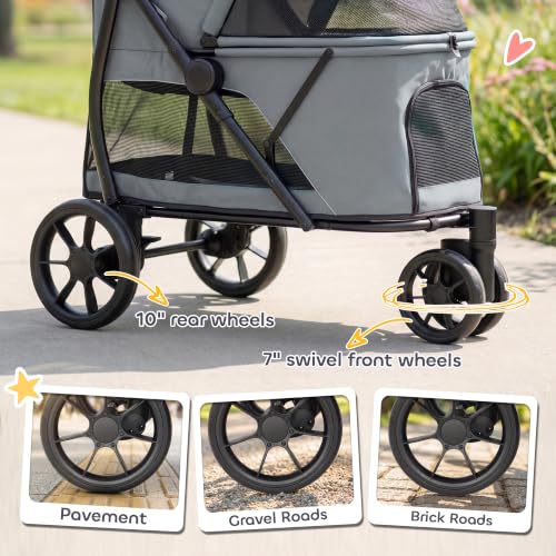 3 Wheel Pet Stroller for Medium Dogs Cats up to 44 lbs Gray (Gray)