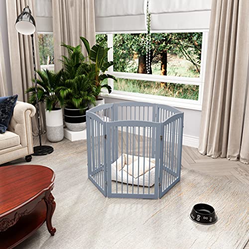 Freestanding Pet Gate for Dogs (32" Height-6 Panel / Gray)