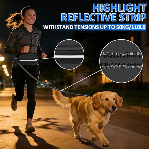 Hands Free Dog Leash with Pouch (Black for 1)