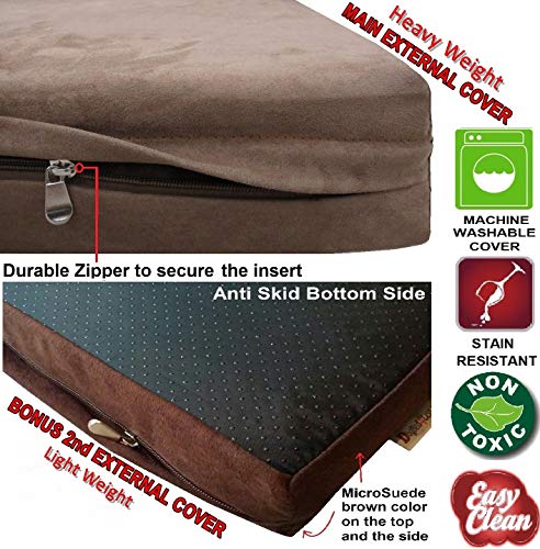 XXL Waterproof Orthopedic Premium Memory Foam Dog Bed for Large Dogs (55X37X4 Inch XXL / MicroSuede in Brown)