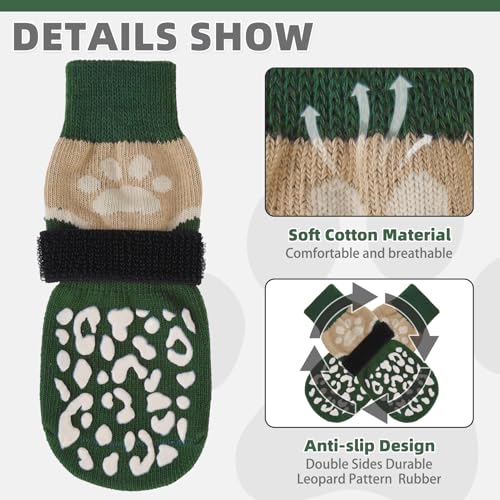 Dog Socks Shoes for Hot Pavement (Khaki+green / Small(4 Pack))