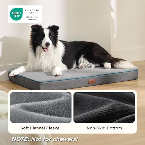 Memory Foam Dog Beds Large Sized Dog (35"L x 22"W x 3"Th / Grey)