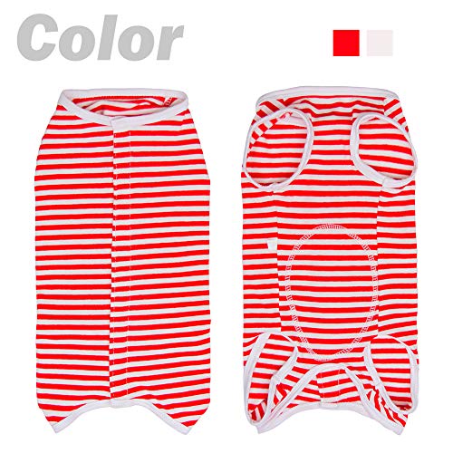 Dog’s Recovery Suit Post Surgery Shirt for Puppy (Medium / red white stripe)