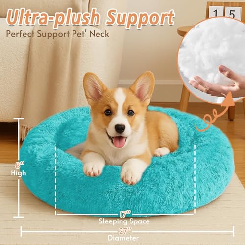 Calming Dog Bed Medium Size Dog (Aqua Blue / 27.0"L x 27.0"W x 8.0"Th)