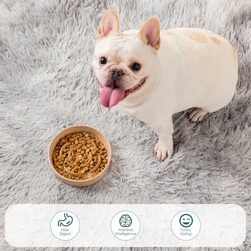 Ceramic Slow Feeder Dog Bowls (S - 0.6 Cups / Khaki)