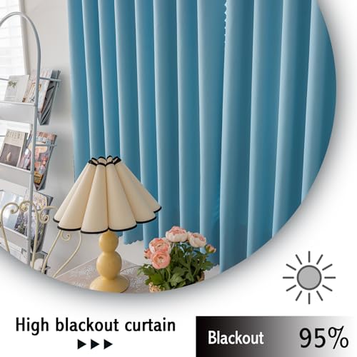 Magic Tape Stick on Curtains Blackout Curtains for Bedroom no Drillng Self Adhesive Curtain no Rod Small Window (Sky Blue / 47"W x 71"L (Pack of 2))