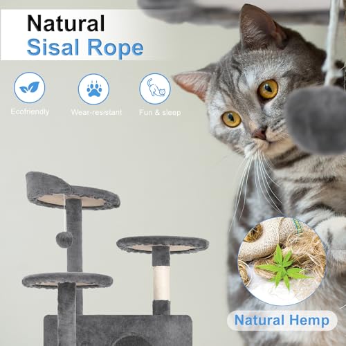 54" Cat Tree Tower (Light Gray)