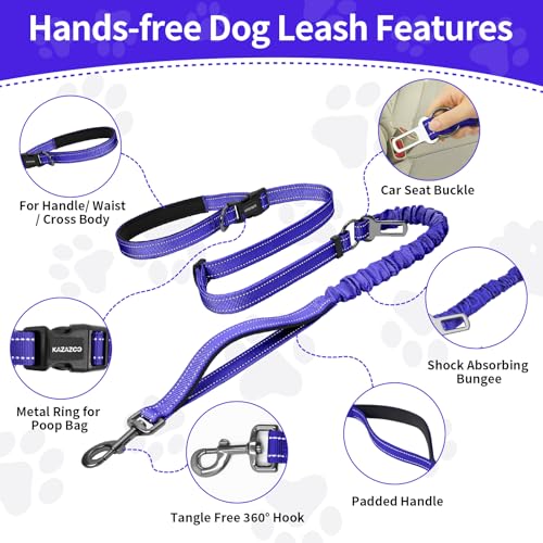 Hands Free Dog Leash by Kazazoo (BLUE Bungee / M)