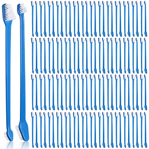 200 Count Dog Toothbrush Double Headed Long Handle Soft (Blue)