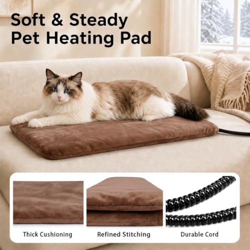 Pet Heating Pad for Cats Dogs Indoor & Sheltered Outdoor Waterproof Heated Cat Bed Heated Dog Bed Chew Resistant Cord Constant Temperature Electric Warming (Brown / Medium: 20" x 16" x 1.3")