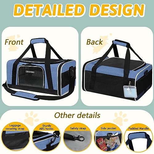 Small Pet Carrier 17" L x 11" W x 9.5" H Airline Approved (17.0"L x 11.0"W x 9.5"H / Blue)