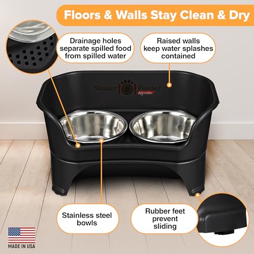 Express Mess Proof Dog Bowls Elevated for Medium to Large Sized Breed (Medium to Large w/ Standard Bowls / Midnight Black)