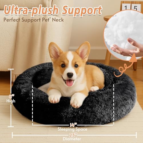 Calming Dog Bed for Small Dogs (Black / 23.0"L x 23.0"W x 8.0"Th)