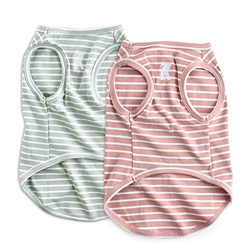 Dog Shirt Striped Lightweight Tank Top Stretchy (Pink + Green / 4XL-(35~55lb) | Chest(~31"))