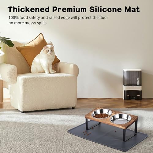 Upgraded Elevated Cat Bowls with Food Mat