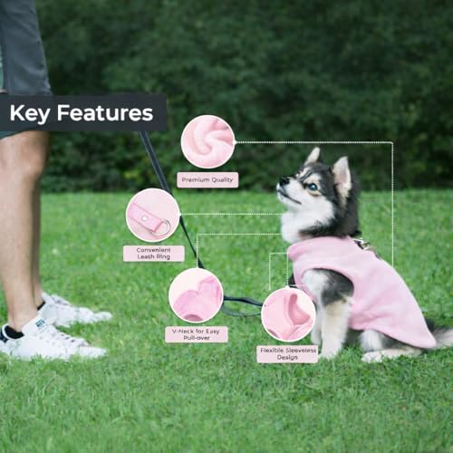 Dog Fleece Vest Sweater with Leash Ring (XS (2-4lbs) / Pink Lemonade)