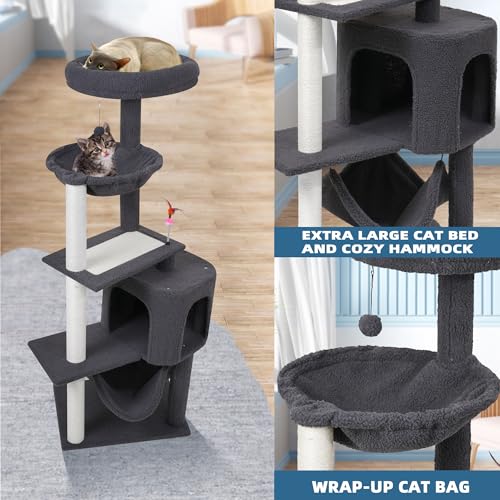 Cat Tree with Cat Condo Scratch Posts Scratch Tablet and Big Hammock (60.2'' Grey)
