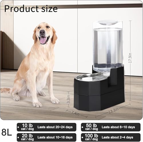 8L Raised Pet Water Dispenser (Black / 8L Raised)