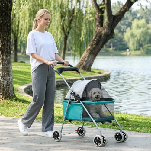 Foldable Pet Stroller for Small (Teal)