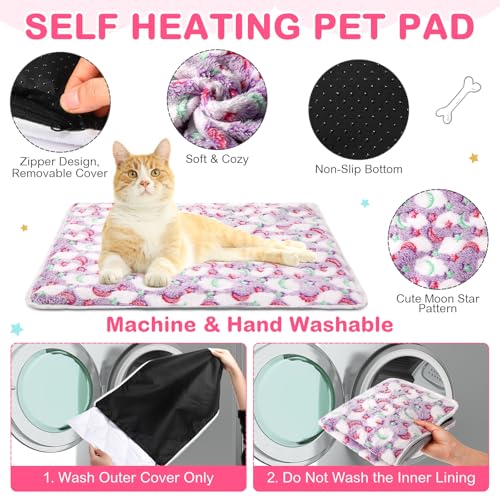 4 Pack Self Heating Cat Bed Cat Self Warming Pad with Removable Cover Extra Warm Thermal Pet Pad Washable Pet Crate Mat Anti Slip Kennel for Indoor Outdoor Pets (16 x 20 Inches)