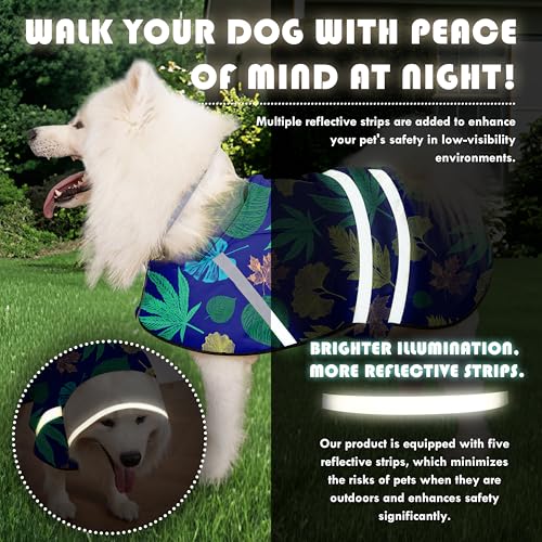 Dog Raincoat Adjustable Rain Jacket with Hooded Double Layer for Large Medium Small Dogs Puppies (Leaf Blue / Large)