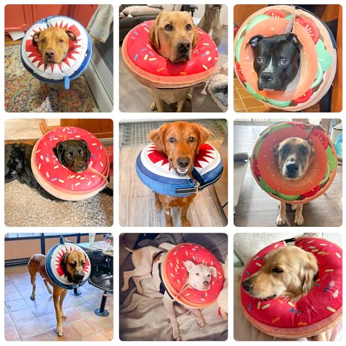 Dog Cone Collar Alternative After Surgery (Strawberry Donut / L(Neck:16"-18"))
