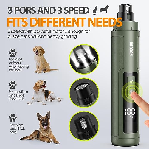 Dog Nail Grinder with 4 LED Lights (Matte Green)
