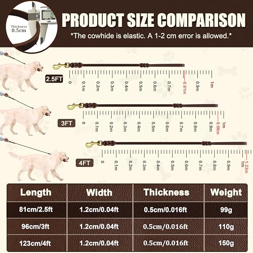 2.5ft Leather Dog Leash Short Heavy Duty Control Walking Lead (2.5ft)