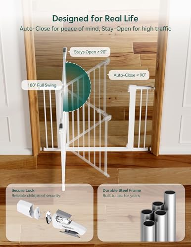 36 in Tall Baby Gate for Stairs No Drilling (White / 36"Tall 29"-48" Wide)
