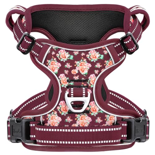 Dog Harness Reflective (S / Flower Burgundy)