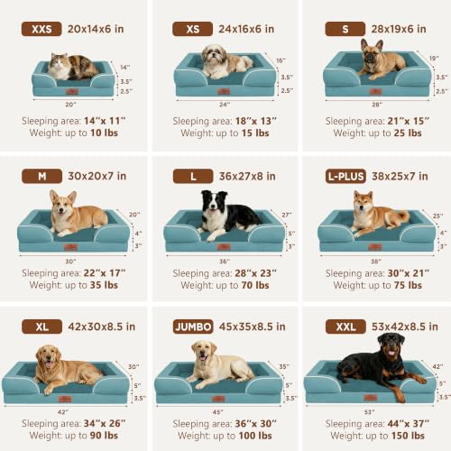 Waterproof Orthopedic Dog Beds for Large Sized Dog (38.0"L x 25.0"W x 7.0"Th / Washed Blue)
