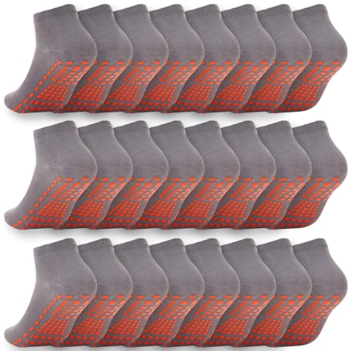 12 Pairs Grip Socks for Women & Men (5.5-9 / Square Pattern/Grey(12 Pairs))