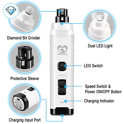 Dog Nail Grinder with 2 LED Light for Large Medium Small Dogs (White)