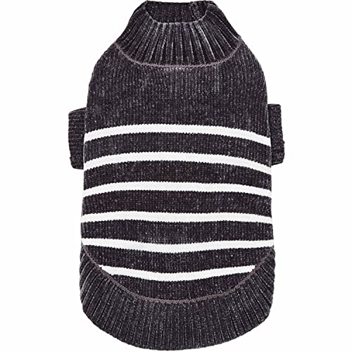 Cozy Soft Chenille Classy Striped Dog Sweater in Chic Grey (14 inch / Chic Grey)