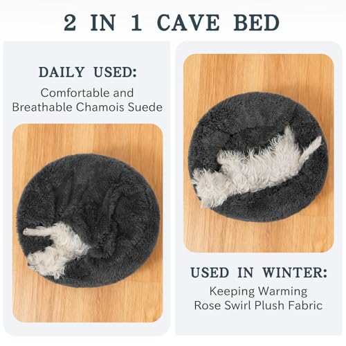 Calming Donut Dog Bed (Dark grey / Medium 25.5''x25.5''x9'')