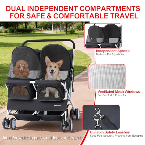 Double Pet Stroller for 2 Small Dogs & Cats (Black)