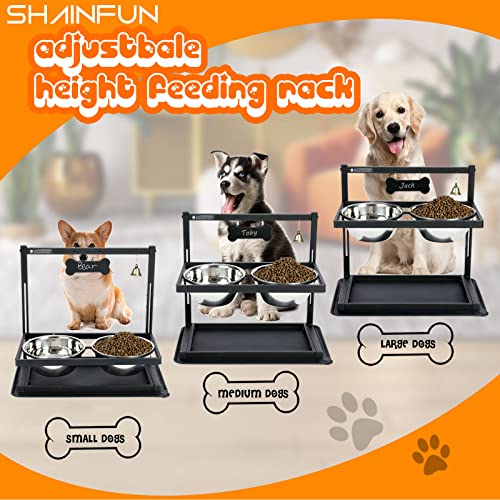 Elevated Raised Dog Bowls Stand Adjusable Height with Two 1.7L Stainless Steel Food Bowls and Spill Proof Mat (large dogs)