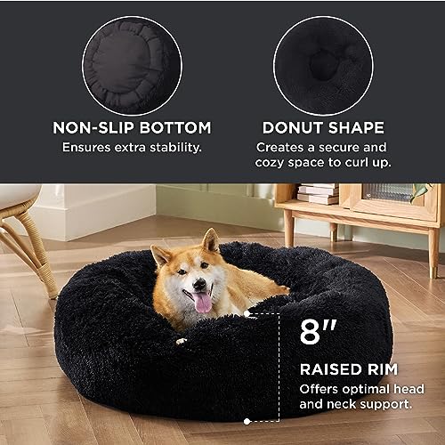 Calming Dog Bed Medium Size Dog Donut Washable Pet Bed (30"L x 30"W x 8"Th / Black)