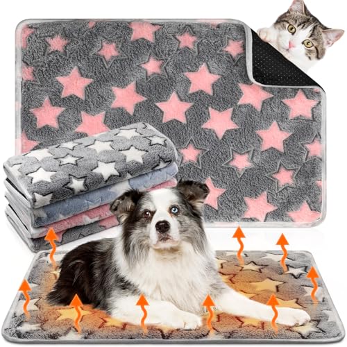 4 Pack Self Heating Cat Bed Cat Self Warming Pad with Removable Cover Extra Warm Thermal Pet Pad Washable Pet Crate Mat Anti Slip Kennel for Indoor Outdoor Pets (24 x 35 Inches)