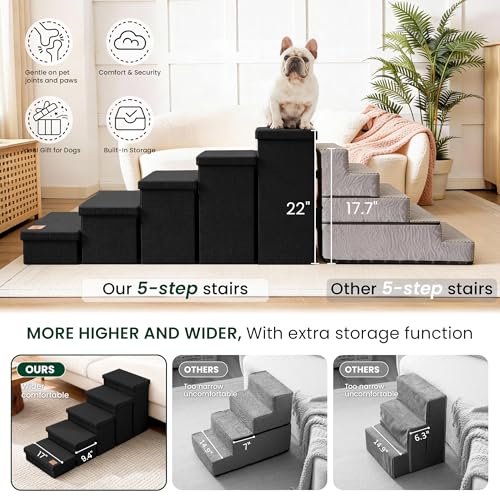 Dog Stairs for High Bed (Black / 48" X 17" X 22" H)