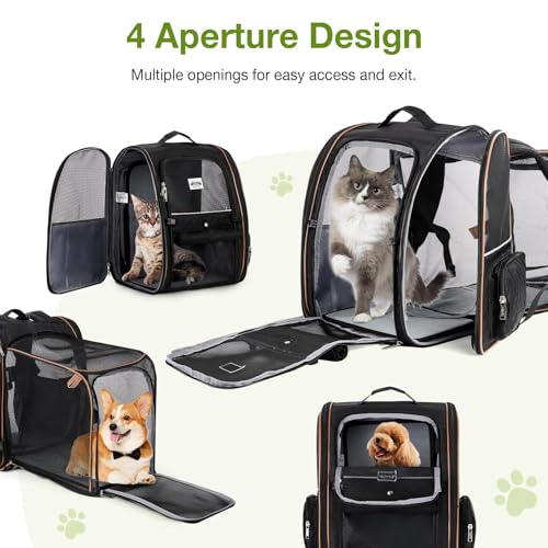Large Cat Backpack Carrier Expandable Pet Carrier Backpack for Small Dogs Medium Cats Fit Up to 18 Lbs (Black)