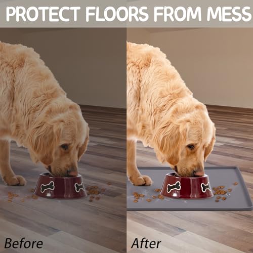 Silicone Cat & Dog Food Mat for Floors Waterproof (Gray / 24''×16'')