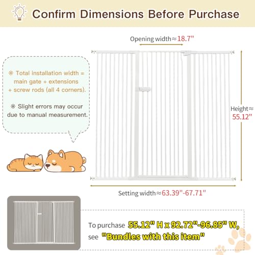 Extra Tall Cat Gate 55.12" High 63.39" (55.12" H-white / 63.39"-67.71" W)