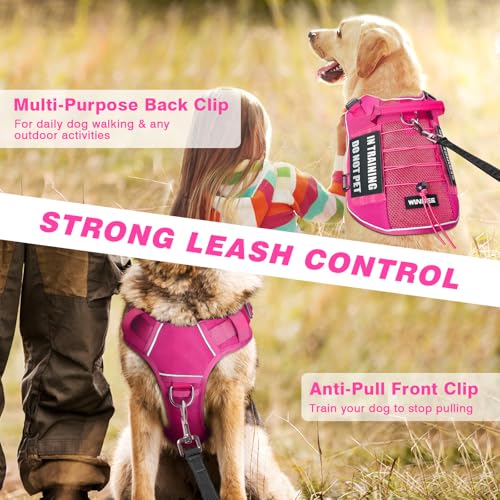 Service Dog in Training Mesh Harness with 10 Removale Pet Patches (Medium / Pink)