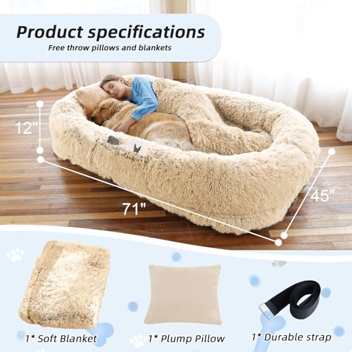 Human Dog Bed for Adult (71.0"L x 45.0"W x 12.0"Th / Beige)