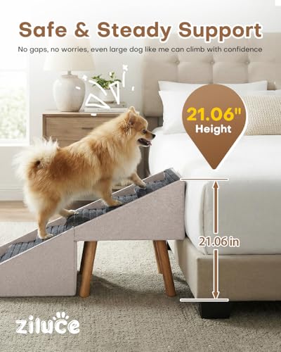 Split Ottoman Dog Ramp for Bed and Couch (21.06" H- Apricot)