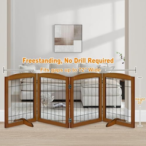 4 Panel Freestanding Wooden Dog Gate (30"Height-4 Panel / Oak Cherry)