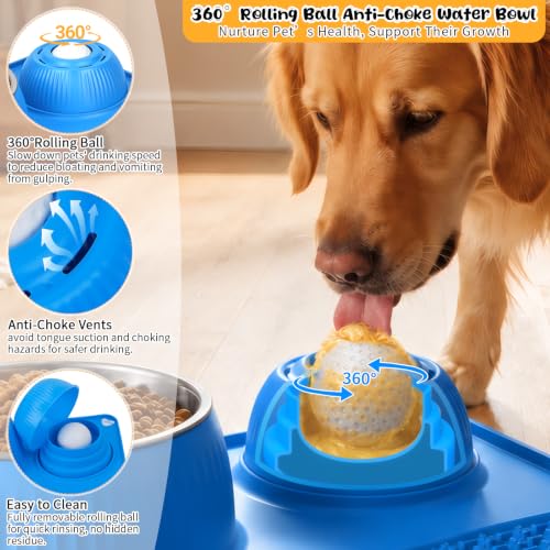 Dog Lick Bowl with Rolling Ball for Liquid and Thick Treat (Blue)