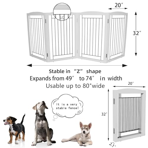 Freestanding Foldable Dog Gate (White / 【4 Panels】80''w x 32''h)